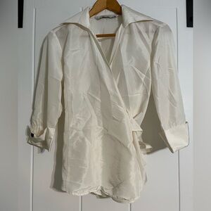 Zara Basics Off White Wrap Style Satin Blouse